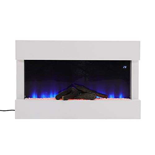Electric Fire Fireplace Wall Mounted Freestanding Fire Suite Heater Flicker Real Flame 7 Coloured LED Light Fire with Log & Pebble Set & Remote Control for Living Room Bedroom