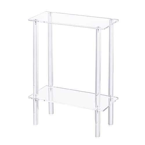 HMYHUM Acrylic Narrow Side Table for Small Spaces, 7" Wide Skinny Nightstand/Bedside Table for Bedroom, Slim Small End Table, 2 Tier, 15.7" L x 21.8" H, Clear