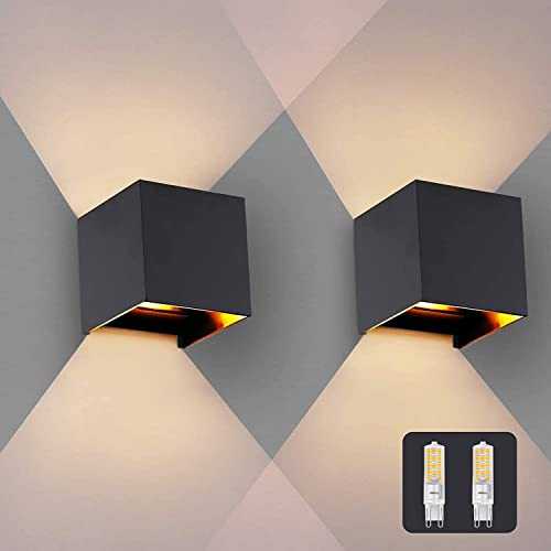 LED Wall Lights, 2 Pcs Modern Aluminium Wall Lamp with IP65 Waterproof Indoor/Outdoor 3000K, Warm White
