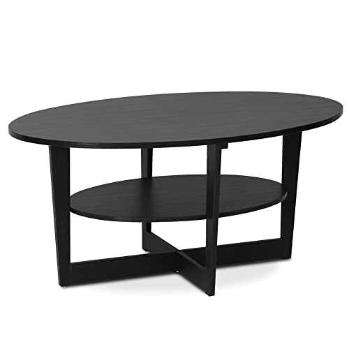 Furinno 15020WN Oval Coffee Table, Wood, Walnut, 89.99 (W) x 41.88 (H) x 50.01 (D) cm