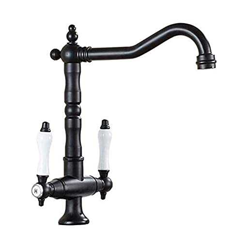 WYZQ Touch On Kitchen Sink Faucets Kitchen Sink Taps, Dual Traditional Ceramic Handles Lever Hot & Cold Mixer Swivel Spout Brass Taps, For Family, Kitchen, Bathroom, Basin Easy to Install,Taps