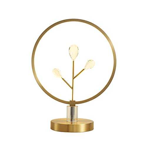 NAMFHZW Minimalist Brass Crystal Small Table Lamp LED Dimmable Bedside Desk Lamp Modern Kid's Living Room Decoration Lighting Fixture Brushed Finish Nightstand Lamp H14.97in