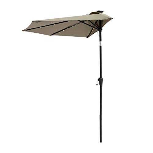 FLAME&SHADE 2.75m Half Outdoor Garden Parasol Market Umbrella with Solar LED Lights and Tilt -Taupe