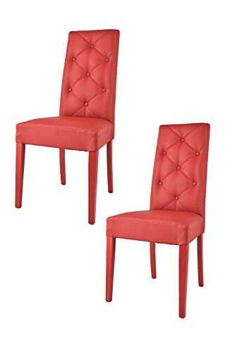 t m c s Tommychairs - Set of 2 chairs CHANTAL suitable for kitchen and dining room, structure in beechwood painted red and an upholstered seat covered in red artificial leather