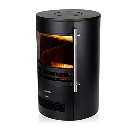 Warmlite WL46022 Elmswell Round Contemporary Stove with Two Heat Settings, Realistic LED Flame Effect, 2000W, Black