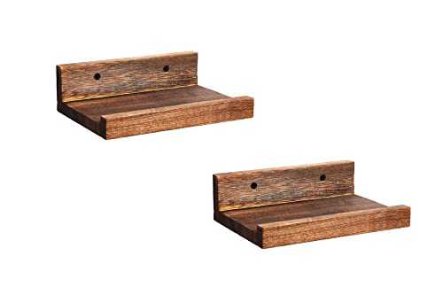 Z metnal Mini Floating Shelves, Small Natural Wooden Display Wall Shelf for Picture Ledge, Wood, Wall Mounted, 20 x 16cm, 2 Pack