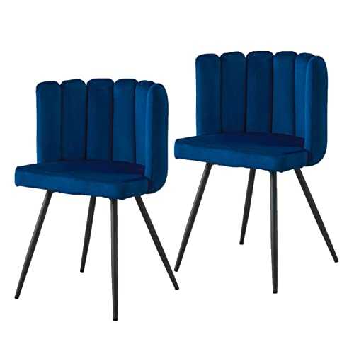 OFCASA Set of 2 Velvet Dining Chairs Unique Design Armchair Blue Upholstered Accent Tub Chair with Armrest for Home Reception Restaurant Lounge