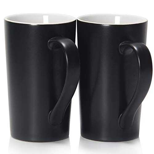 20 oz / 600ml Large Coffee Mugs, Smilatte M007 Plain Tall Ceramic Cup with Handle for Dad Men, Set of 2, Black