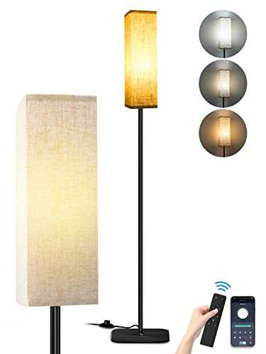 Floor Lamp for Bedroom Living Room Office, Modern Standing Lamps with Remote, Foot-swith Control, 2700k-6500k Dimmable Tall Reading Lamp with Linen Shade, LED Light with Night Light Mode and Timer