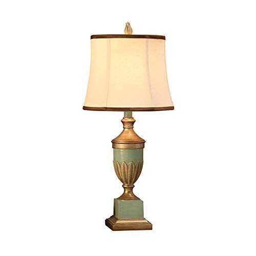 liushop Bedside Table Lamp Retro Style Table Lamps Light Blue Carved Golden Decoration Cone Fabric Drum Shade for Living Room Bedroom Bedside Nightstand Office Family Desk Lamp