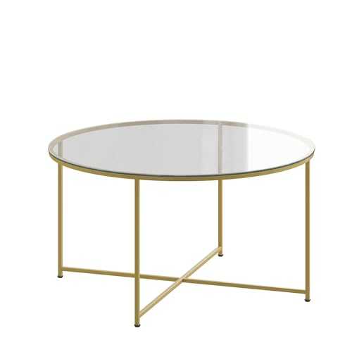 Flash Furniture Glass Coffee Table, Metal, Gold, W x 35.5" D x 19.25" H