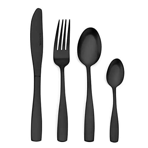 Sharecook Matte Black Stainless Steel Cutlery Set, 32 Piece Silverware Set with Knife and Fork Set, Service for 8, Dishwasher Safe