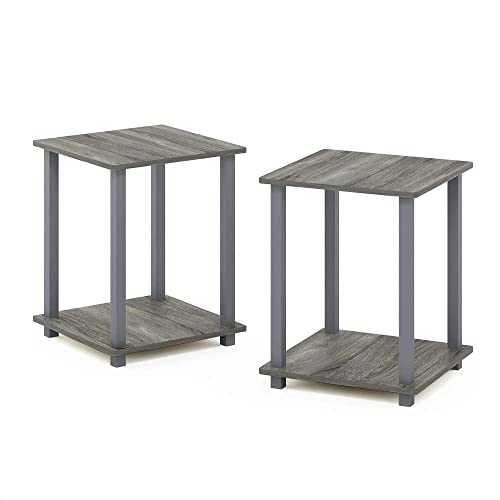 Furinno Simplistic 2-Pack End Table, Side Table, French Oak Grey/Grey, 39.6 x 39.6 cm (2-Pack)