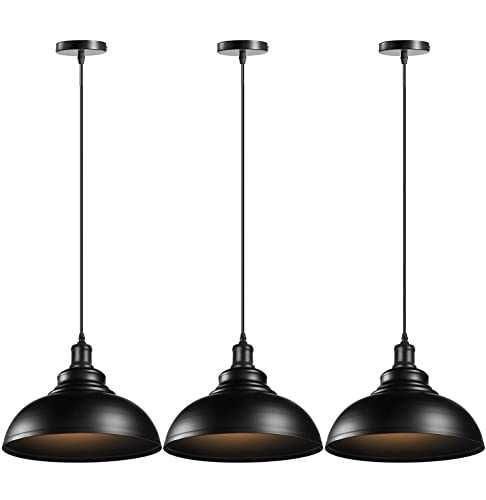 ASCELINA Retro Pendant Light, Industrial Ceiling Lighting Vintage Hanging Light Metal Lamp Shade E27 Base for Restaurant Kitchen Dinning Room Cafe Loft (Black, 3 Pack)