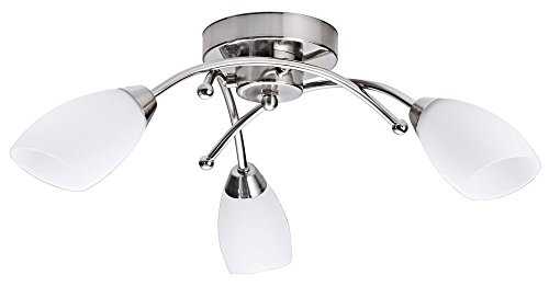 Haysom Interiors Contemporary 3 Arm Brushed Chrome Ceiling Light Fitting, Metal, Satin Nickel