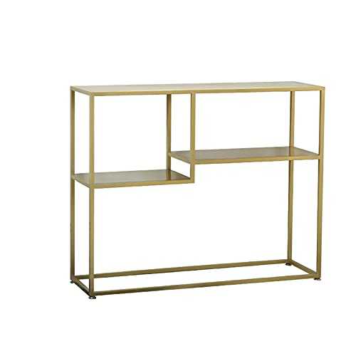 Decorative stool Entrance Display Table,Rectangular Console Tables Living Room Sofa Table With Storage Shelves Metal Bookshelf For Office Cafe Wall Side(Size:80 * 25 * 75CM,Color:Gold)