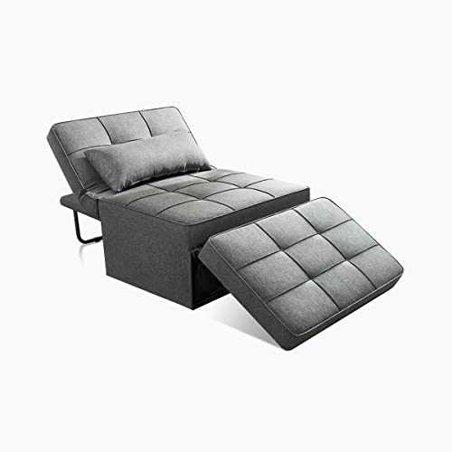 Vonanda Sofa Bed, Convertible Chair 4 in 1 Multi-Function Folding Ottoman Modern Breathable Linen Guest Bed with Adjustable Sleeper for Small room apartment, Dark Gray