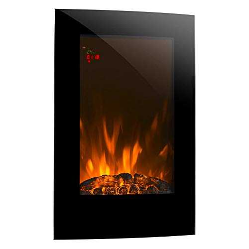 Klarstein Lausanne - Electric Fireplace, V2, 1000/2000 W, Electric Fan Heater, electric fire, Flame Effect , Dimmer Function , electric fire place, Space-Saving Wall Installation, Vertical - Black