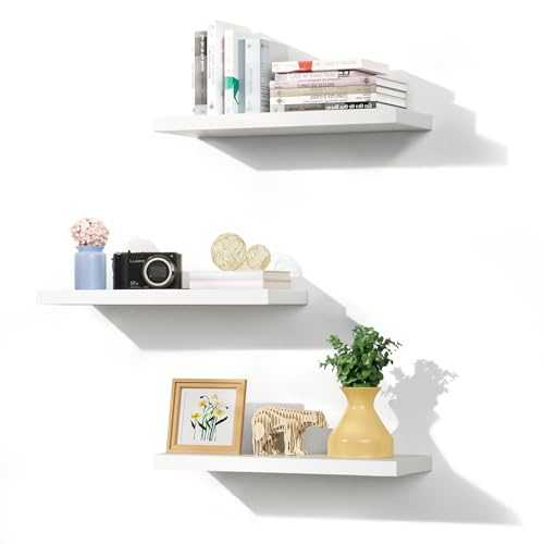 3 Pack Floating Shelves,Wall Mounted Shelf with Invisible Brackets,Wall Decor Display Shelves Storage Unit for Living Room,Bedroom,Kitchen,White