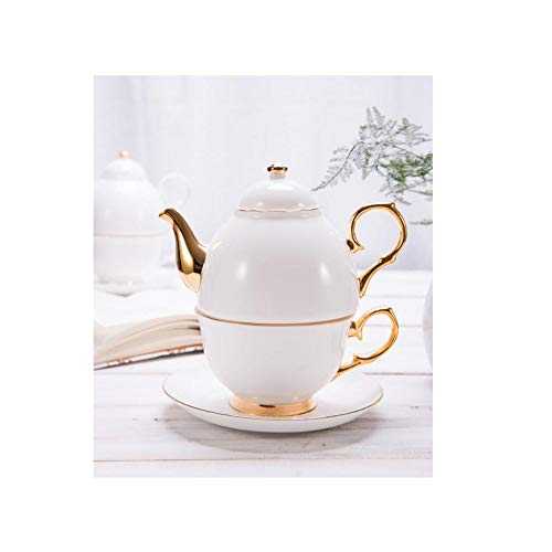 XinQing-Tea Sets Bone China Tea Set European Afternoon Tea Simple Creative Gold Single People Coffee Cup and Teapot Set Office Outdoor Home (Color : Gold edge)