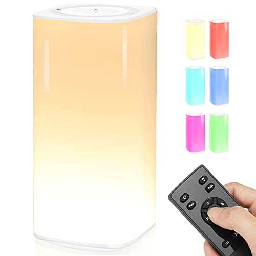 Caxmtu LED Night Light Touch Lamp Bedside Table Lamp for Kids Bedroom Living Room Rechargeable Dimmable Lamps with Remote Control Warm White Light RGB Color Changing