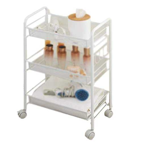GAXQFEI Foyer Rack 3-Tier Storage Trolleys, Metal Mesh Kitchen Rolling Cart for Narrow Spaces Utility Cart Small Apartment Living Room Book Shelves for Storage,White,45 * 26 * 63Cm