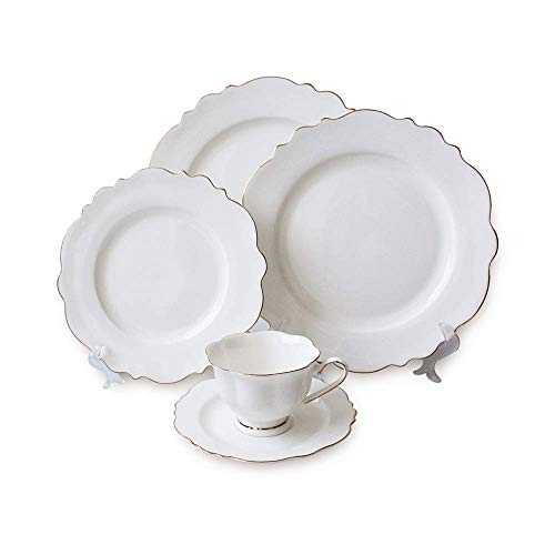 Dinner Plates 5 Piece Bone China Tableware Hotel Restaurant Household Steak Dishes for Weddings Family Parties Dinner/Salad/Fruit/Snack Plate (Color : White Size : One size)