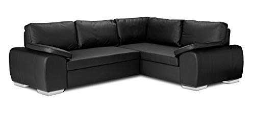 ENZO - CORNER SOFA BED WITH STORAGE - FAUX LEATHER - RIGHT HAND SIDE ORIENTATION (BLACK)