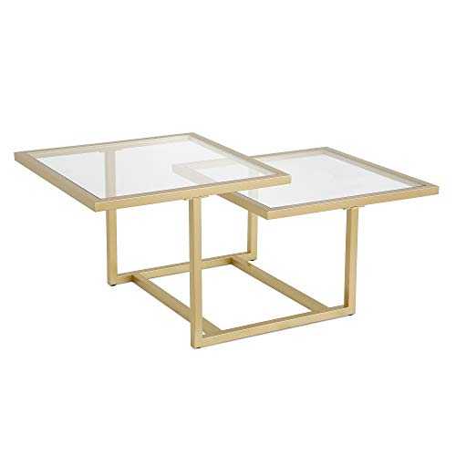 Henn&Hart 43" Wide Square Coffee Table in Brass, Modern coffee tables for living room, studio apartment essentials