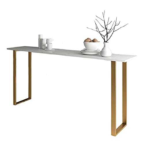 KFL Kitchen Bar Dining Table for 2-4 People, Pub High Coffee Table with Golden Painted Metal Frame, Easy to Assemble 120cm Balck Marble Top, Recommended Sitting Height 75cm