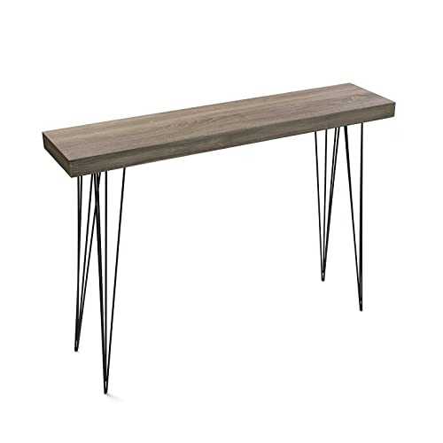 Versa Dallas Console Table, Narrow Hallway table for Hall or Corridor, Sofa Table, Measurements (H x L x W) 80 x 25 x 110 cm, Wood and Metal, Colour Brown