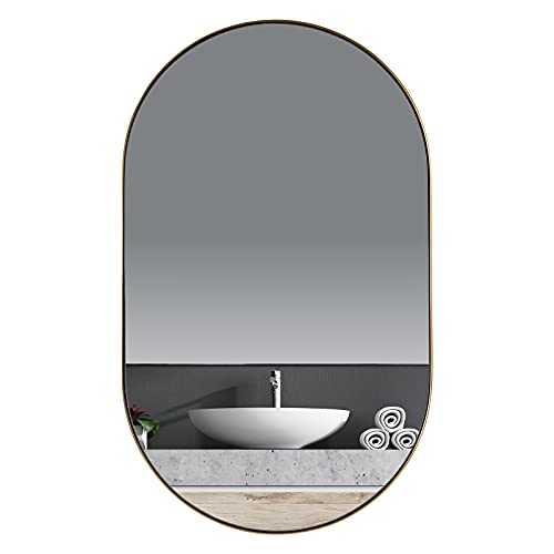 Andy Star Oval Gold Mirror, 20x33x1'' Gold Metal Frame Oval Mirror for Bathroom, Hangs Horizontal or Vertical