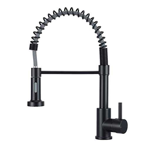 Black Kitchen Taps with Pull Down Sprayer, Spring Kitchen Mixer Tap Commercial 360° Swivel 2 Way Kitchen Sink Tap Single Lever Matt Black Kitchen Taps Mixer with Pull Out Spray Farmhouse