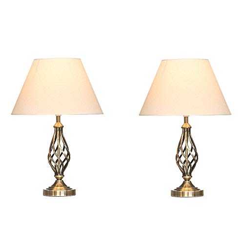 Kingswood Barley Twist Traditional Table Lamps & Shades - Bedside Lamps - Antique Brass (Pair of 2)