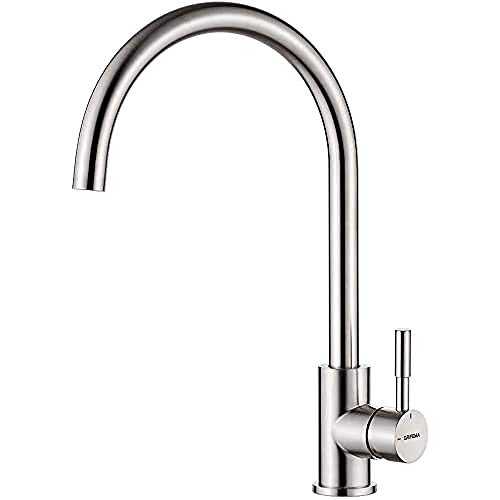 GRIFEMA G4008 Kitchen Tap, Single Lever Sink Taps with 360 Degree Flexible Spout High Arc Kitchen Faucet Stainless Steel Hot and Cold Kitchen Mixer Tap with 3/8 Inch Hoses, Nickle Brushed