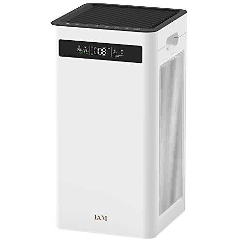 IAM Air Purifiers for Home, Large Room, Bedroom 60m², H13 HEPA Air Purifiers for Smokers, Pet, Allergies, Pollen, Dust, Mold, Odor Eliminator with Smart Auto Mode, White AC 500