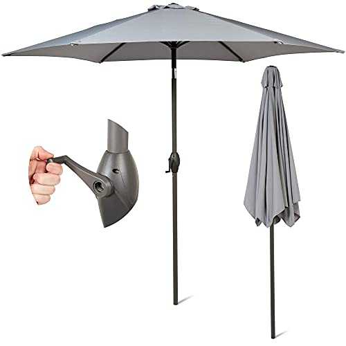 SUNMER Grey Parasol 2.7M Garden Umbrella Sun Shading | Crank Mechanism | Polyester 180 g/m² (UV 30+) |Pole Width ø 38 mm (Excl. Base)