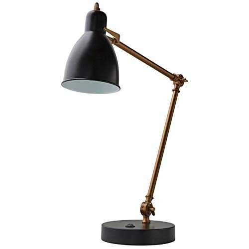 Rivet Caden Adjustable Task Table Lamp with LED Bulb, 25.5" x 20" x 7", Black and Brass