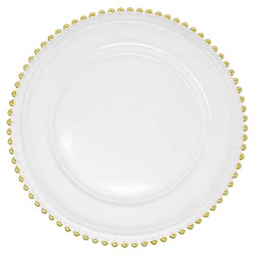 Ms Lovely Clear Glass Charger 12.6 Inch Dinner Plate With Beaded Rim - Set of 4 - Gold