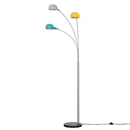 Modern 3 Way Grey Metal & Black Marble Base Curva Floor Lamp with Yellow, Blue & Grey Dome Shades - Complete with 4w LED Bulbs [3000K Warm White]