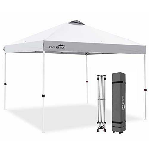 EAGLE PEAK 3m x 3m Pop Up Canopy Tent Instant Outdoor Canopy Straight Leg Shelter with 100 Square Feet of Shade (White)