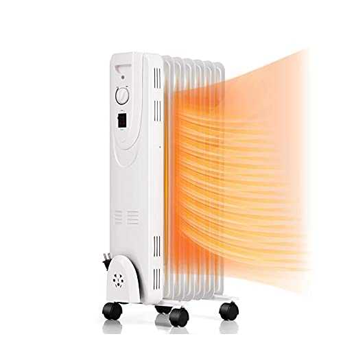 Wsjfc 1500W Oil Filled Radiator, Portable Electric Heater - Built-In Timer, 3 Heat Settings, Adjustable Thermostat, Safety Cut-Off & 24 Hour Timer