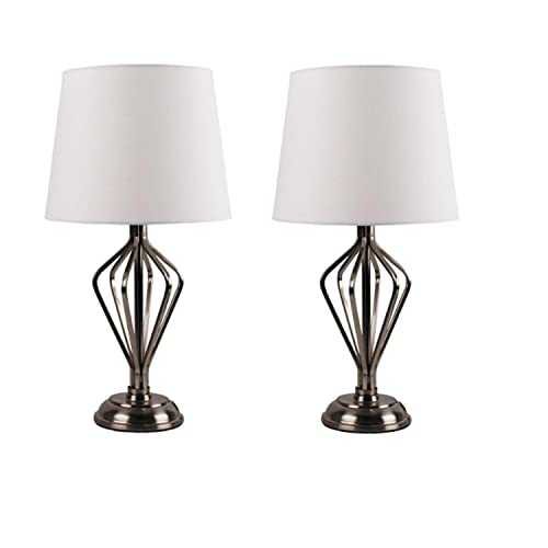 Pair of Contemporary Antique Brass Touch Lamps Bedside Lights w/Cream Shades