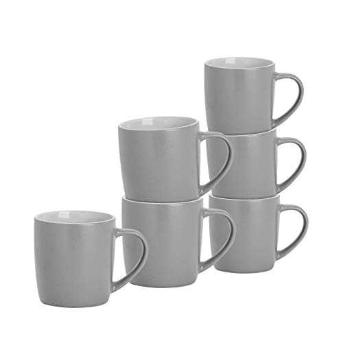 Argon Tableware 6 Piece Matt Tea and Coffee Mug Set - Modern Style Porcelain Cappuccino Latte Mugs - Grey - 350ml