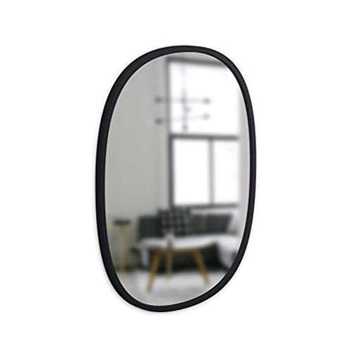 Umbra 1013765-040 Hub Oval Wall Mirror, 18x24 Inch Decorative Hanging Mirror with Protective Rubber Frame , Black