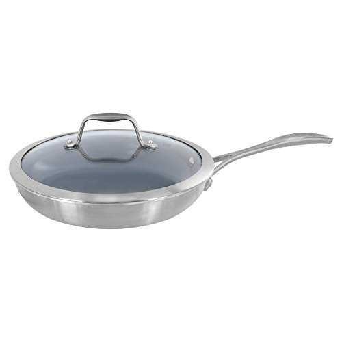Spirit Ceramic Nonstick Fry Pan with Lid, 9.5-inch, Stainless Steel