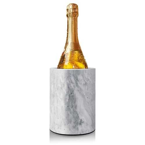 Flexzion Kitchen Tool Crock Utensil Holder and Wine Cooler Chiller, Natural White Marble 5" x 7" Inch, Unique One-Of-A-Kind Pattern Stone Container for Spoon, Spatula, Wine Bottle Holder Creative Home
