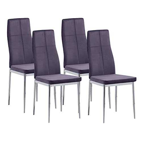 GOLDFAN Dining Chairs Set of 4 Modern Kitchen Chairs with Chrome Legs Dining Room Living Room Furniture,Grey