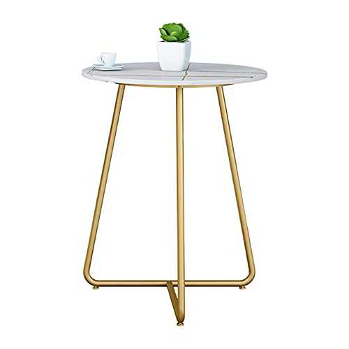 Scandi Style Small Coffee Table, Round Marble End Table Sofa Side Table Coffee Shop Tables Flower Shop Display Tables - White Marble Top, Golden Iron Stand(Size:50 * 50 * 65CM,Color:Gold)
