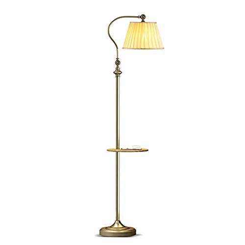 ZCYY Floor lamp living room, vintage LED floor lamp dimmable with remote control, retro floor lamp with wooden shelf, adjustable lampshade made of fabric, 12W floor lamp for bedroom office